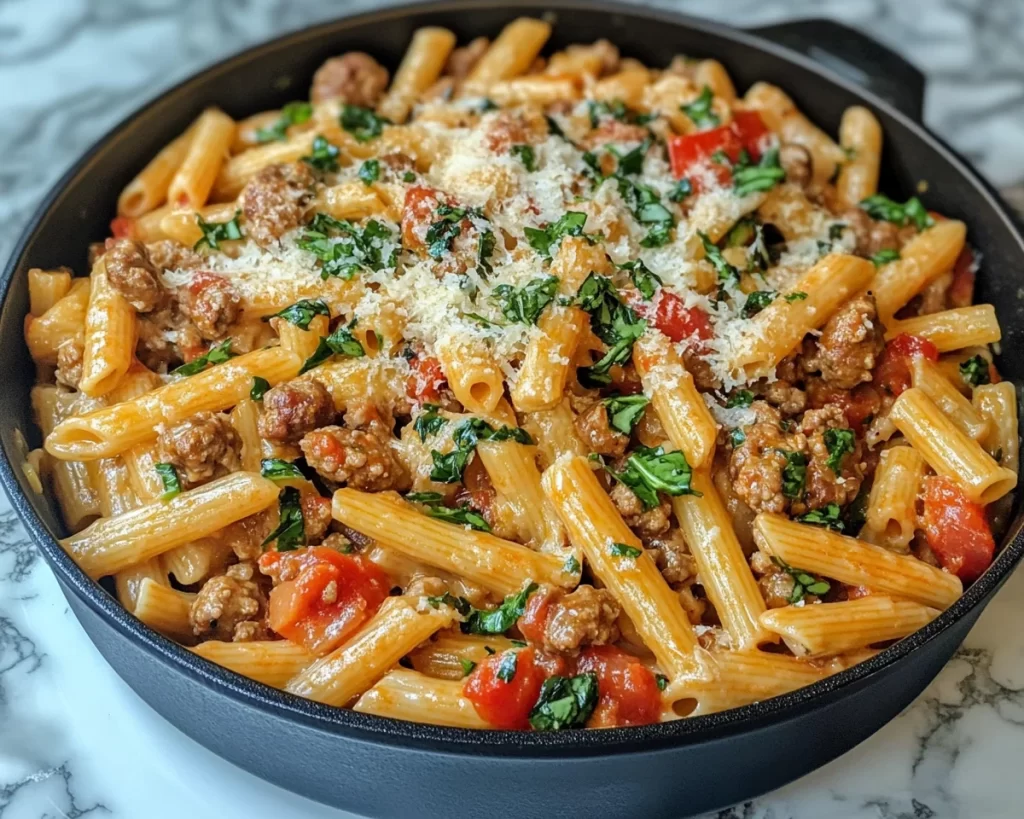 Easy Dinner Recipes for Family Comfort Foods: One Pot Creamy Sausage Pasta in 25 Minutes