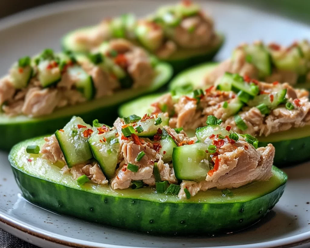 Healthy Easy Recipes: Cucumber Tuna Stuffed Boats in 10 Minutes