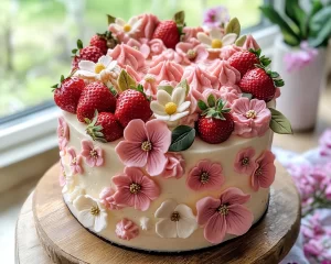 Spring Cake Designs: Strawberry Floral Cake