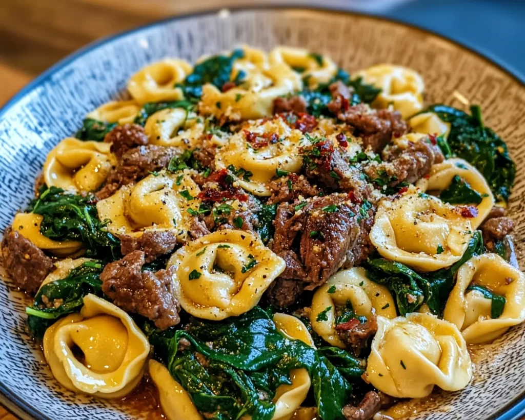 Savory Garlic Butter Beef and Spinach Tortellini