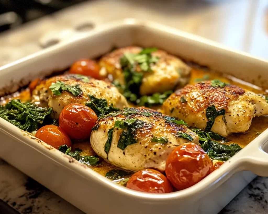 Spring Dinner Ideas: Spinach Tomato Chicken Bake in 30 Minutes