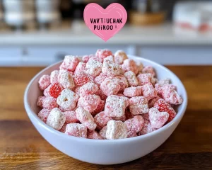Valentine's Strawberry Cheesecake Puppy Chow