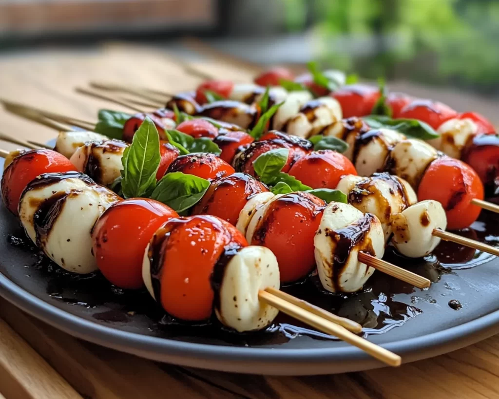 Picnic Food Ideas: Caprese Skewers With Balsamic Glaze in 10 Minutes