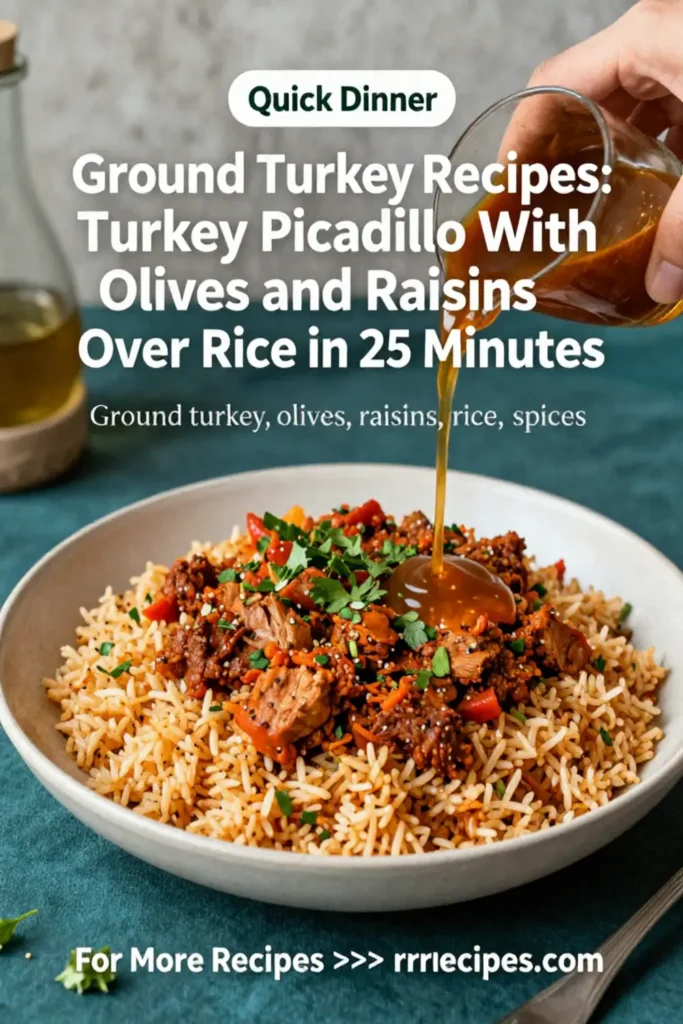 Ground Turkey Recipes: Turkey Picadillo With Olives and Raisins Over Rice in 25 Minutes