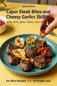 Cajun Steak Bites and Cheesy Garlic Shells Skillet