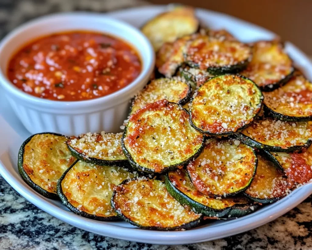 Healthy Snacks: Baked Parmesan Zucchini Chips With Marinara in 20 Minutes