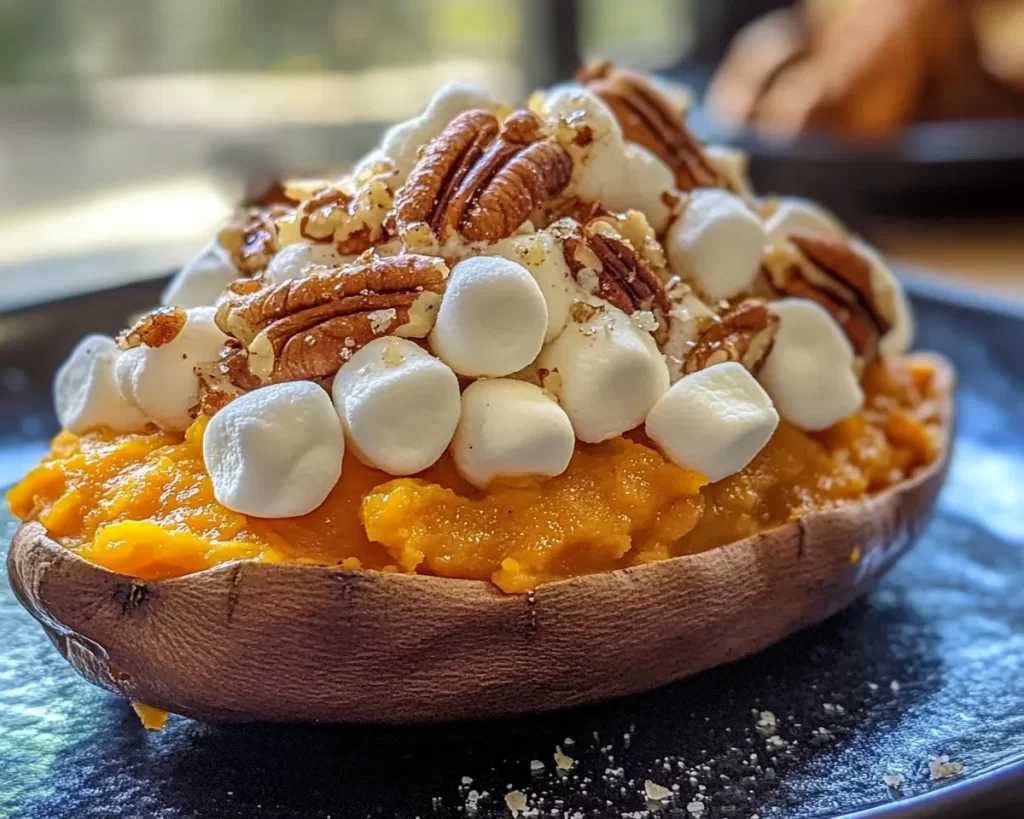Sweet Potato Recipes: Maple Pecan Baked Sweet Potato With Marshmallows in 30 Minutes