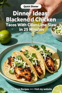 Dinner Ideas: Blackened Chicken Tacos With Cilantro Lime Slaw in 25 Minutes