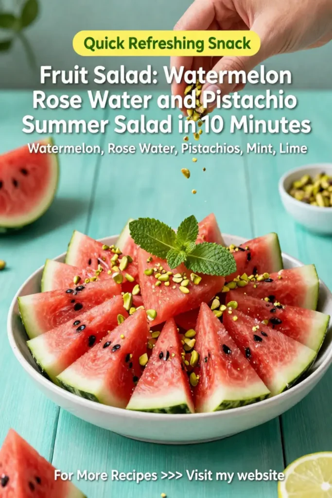 Fruit Salad: Watermelon Rose Water and Pistachio Summer Salad in 10 Minutes