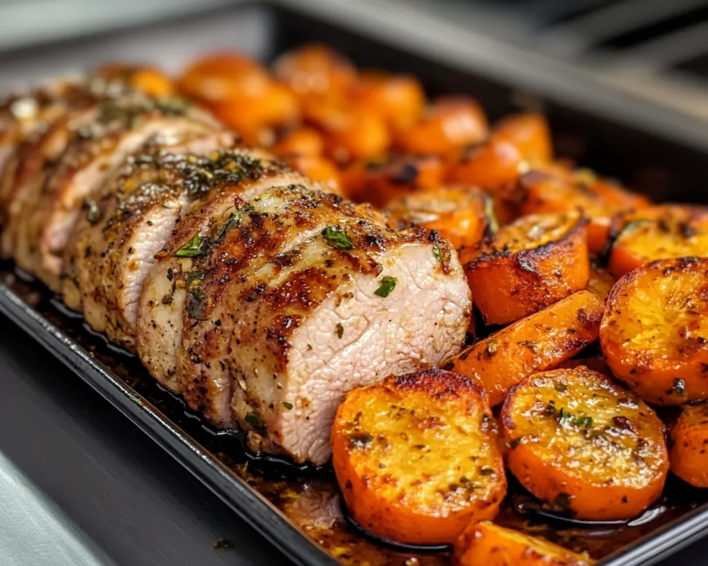 Dinner Recipes: Honey Garlic Pork Tenderloin With Roasted Carrots in 25 Minutes