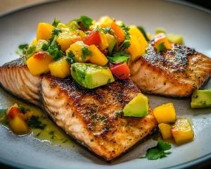 Dinner Ideas: Crispy Skin Salmon With Mango Avocado Salsa in 25 Minutes