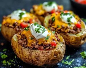 Ground Beef Recipes: Taco Stuffed Baked Potatoes With Sour Cream in 25 Minutes