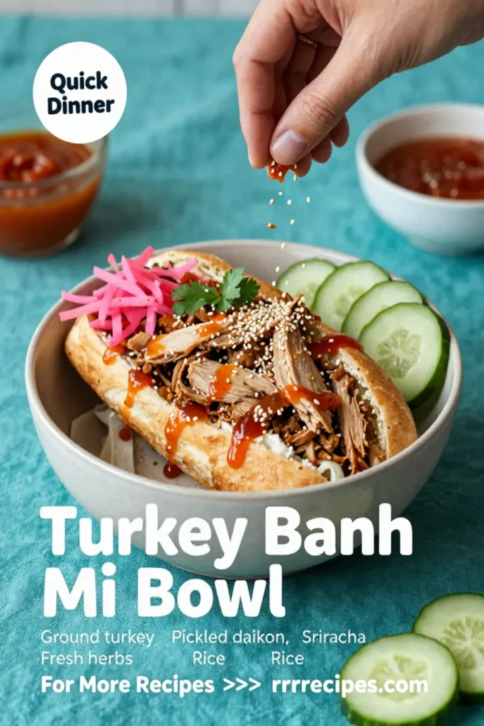 Ground Turkey Recipes: Turkey Banh Mi Bowl With Pickled Daikon and Sriracha in 25 Minutes