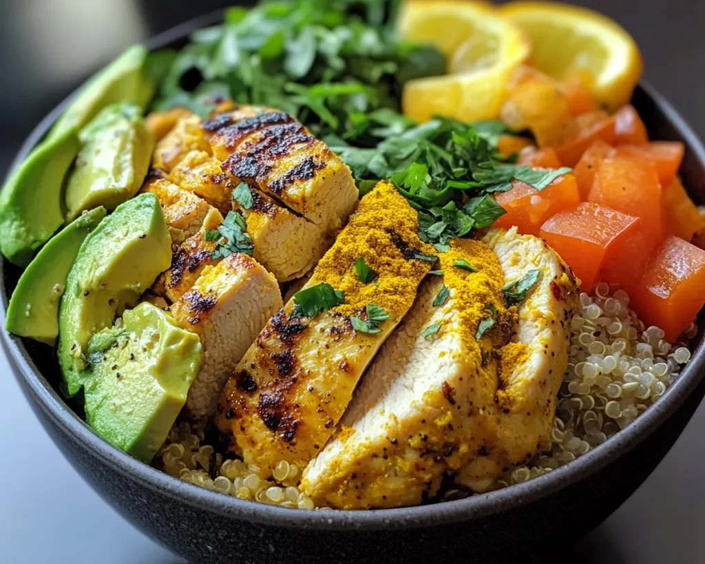 Healthy Dinner Recipes: Anti Inflammatory Turmeric Chicken and Quinoa Bowl in 25 Minutes