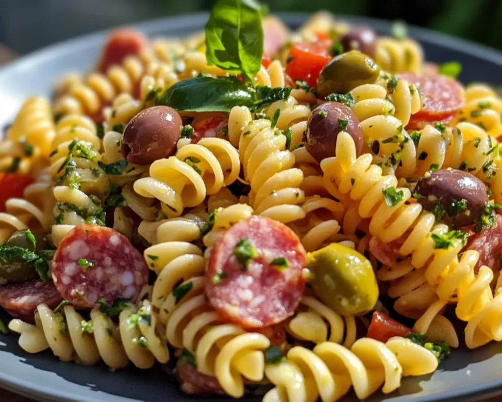 Pasta Salad: Italian Dressing Pasta Salad With Salami and Olives in 20 Minutes