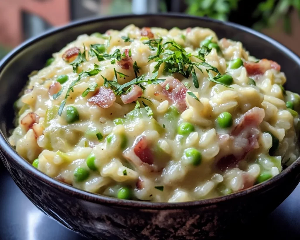 Easter Side Dishes: Creamy Pea and Bacon Spring Risotto in 30 Minutes