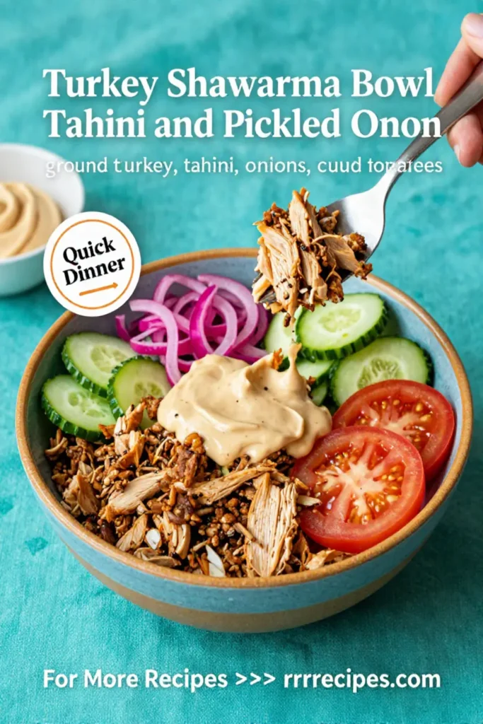 Ground Turkey Recipes: Turkey Shawarma Bowl With Tahini and Pickled Onion in 25 Minutes