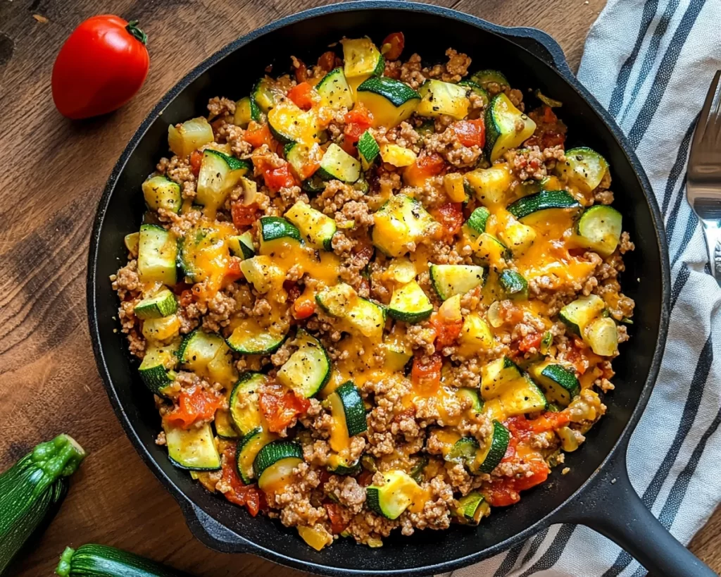 Easy Dinner Ideas: Cheesy Ground Turkey and Zucchini Skillet in 20 Minutes