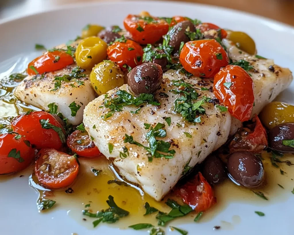 Mediterranean Diet Recipes: Mediterranean Baked Cod With Tomatoes and Olives in 25 Minutes