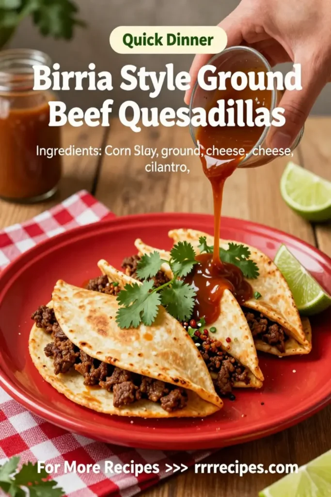 Ground Beef Recipes: Birria Style Ground Beef Quesadillas With Consomé in 25 Minutes