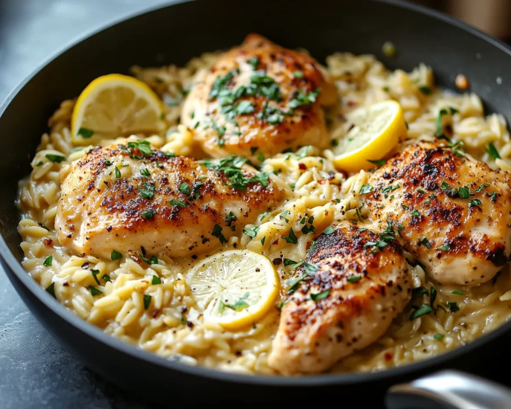 Easy Dinner Recipes: One Skillet Creamy Lemon Chicken and Orzo in 25 Minutes