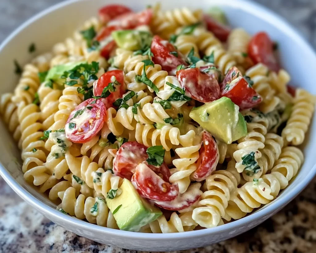 Pasta Salad: Creamy Ranch BLT Pasta Salad With Avocado in 20 Minutes