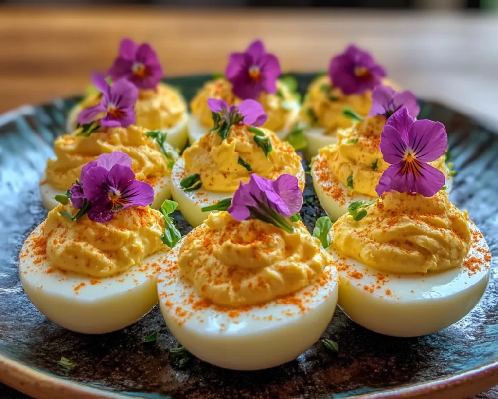 Deviled Eggs: Deviled Egg Platter With Edible Flower Garnish in 25 Minutes
