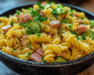 Pasta Salad: Dill Pickle Pasta Salad With Cheddar and Ham in 20 Minutes