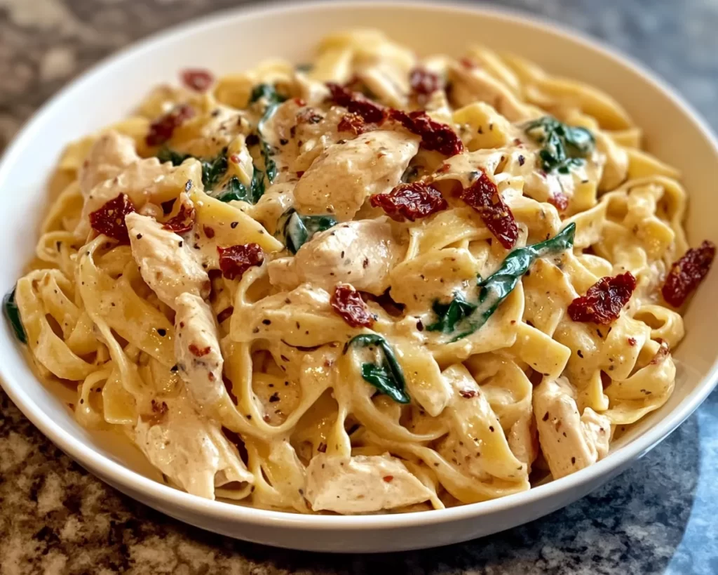Pasta Recipes: Sun Dried Tomato and Spinach Creamy Chicken Pasta in 25 Minutes