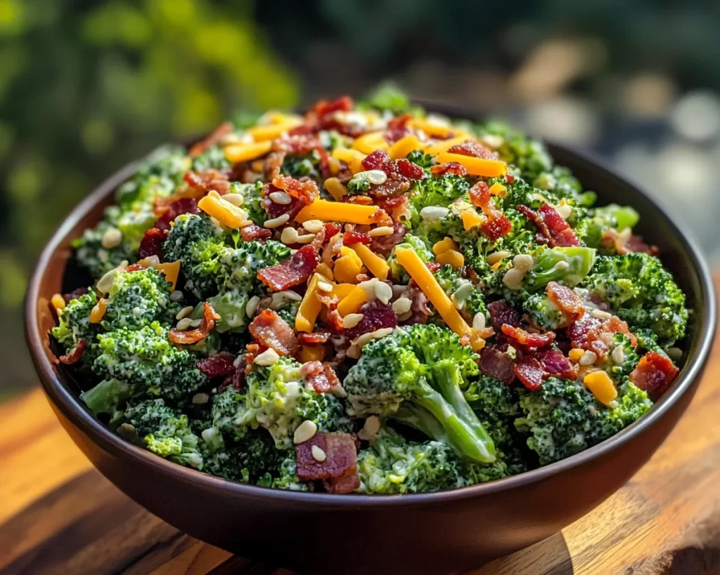 Broccoli Salad: Cheddar Bacon and Sunflower Seed Broccoli Salad in 15 Minutes