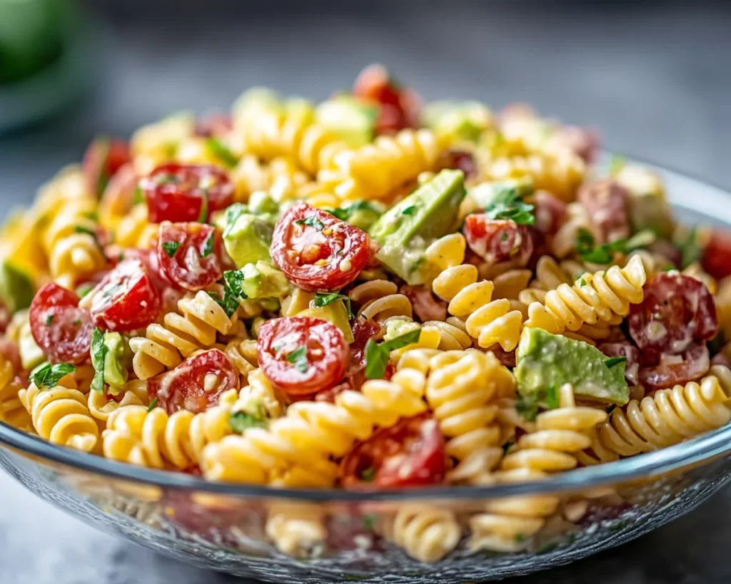 Pasta Salad Recipes: BLT Pasta Salad With Avocado Ranch Dressing in 20 Minutes