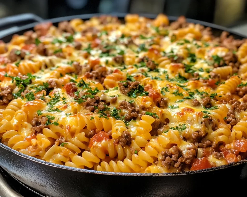 Ground Beef Recipes: One Pot Cheesy Ground Beef and Pasta Skillet in 25 Minutes