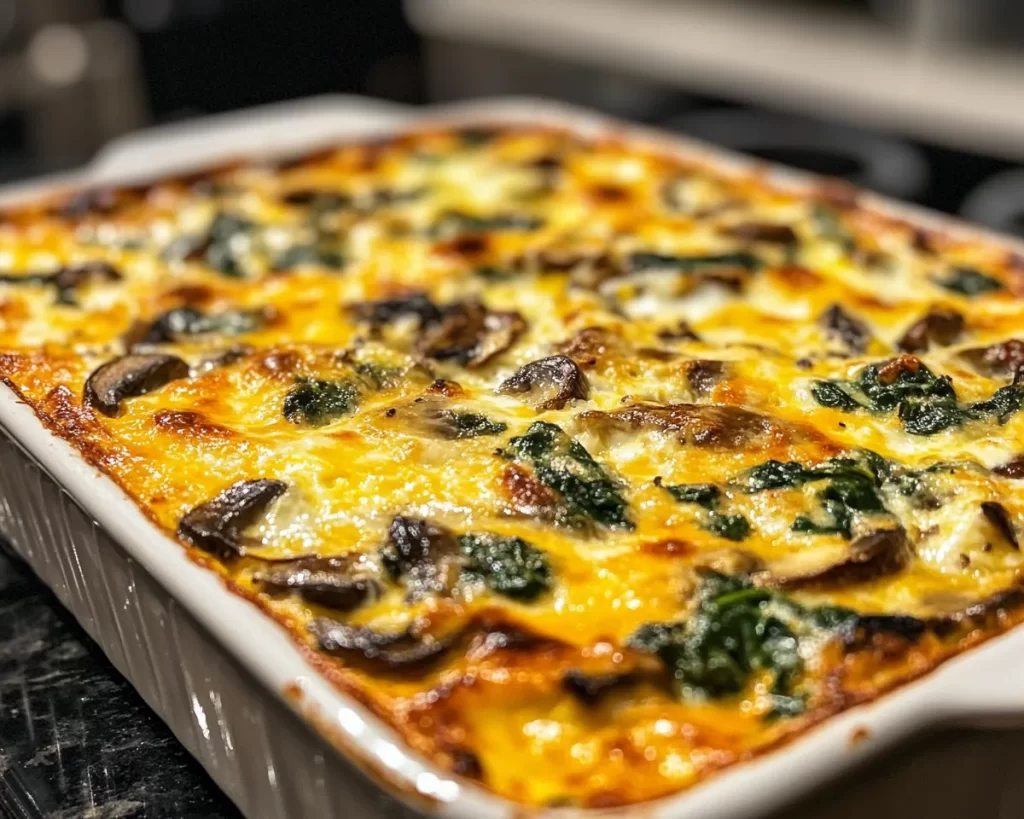 Breakfast Casserole: Spinach Mushroom and Goat Cheese Egg Casserole in 35 Minutes