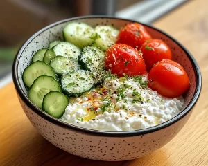 Breakfast Ideas: Savory Cottage Cheese Bowl With Tomatoes and Cucumber in 5 Minutes