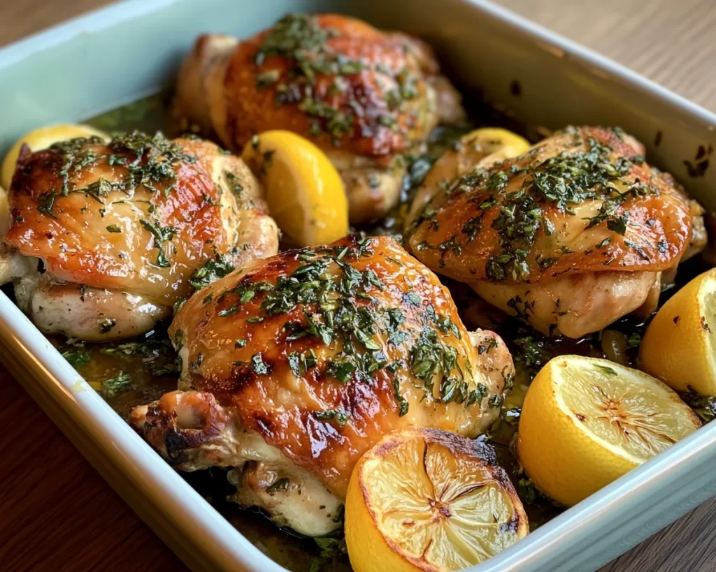 Mediterranean Diet Recipes: Mediterranean Diet Lemon Herb Baked Chicken Thighs in 25 Minutes