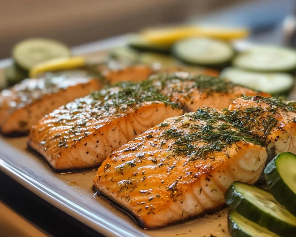 Salmon Recipes: Lemon Dill Baked Salmon With Cucumber Salad in 20 Minutes