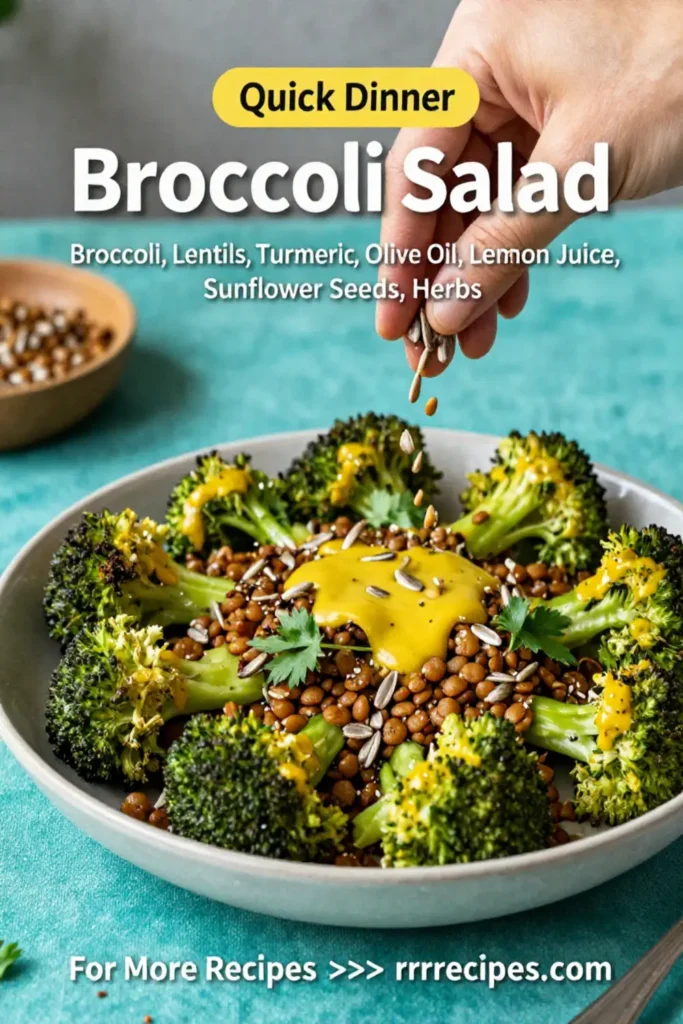 Broccoli Salad: Roasted Broccoli and Lentil Salad With Turmeric Dressing in 20 Minutes