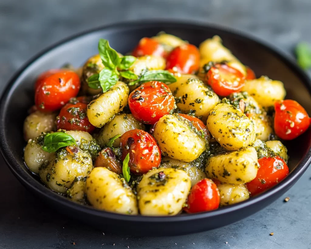 Easy Dinner Recipes: Creamy Pesto Gnocchi With Cherry Tomatoes in 15 Minutes