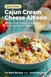 Cajun Cream Cheese Alfredo Bowties with Spiced Ground Beef