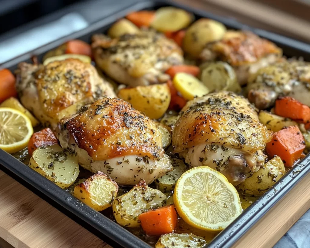 Dinner Ideas: Lemon Herb Roasted Chicken Thighs and Vegetables in 30 Minutes