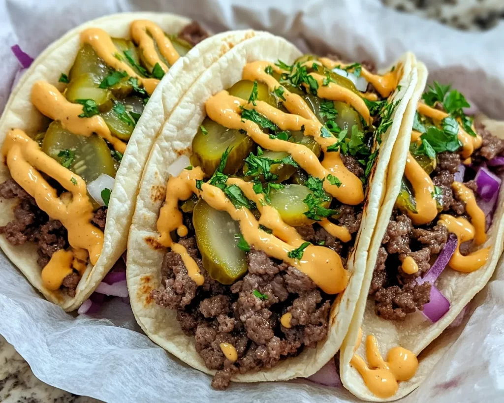 Dinner Ideas: Smash Burger Tacos With Pickles and Special Sauce in 20 Minutes