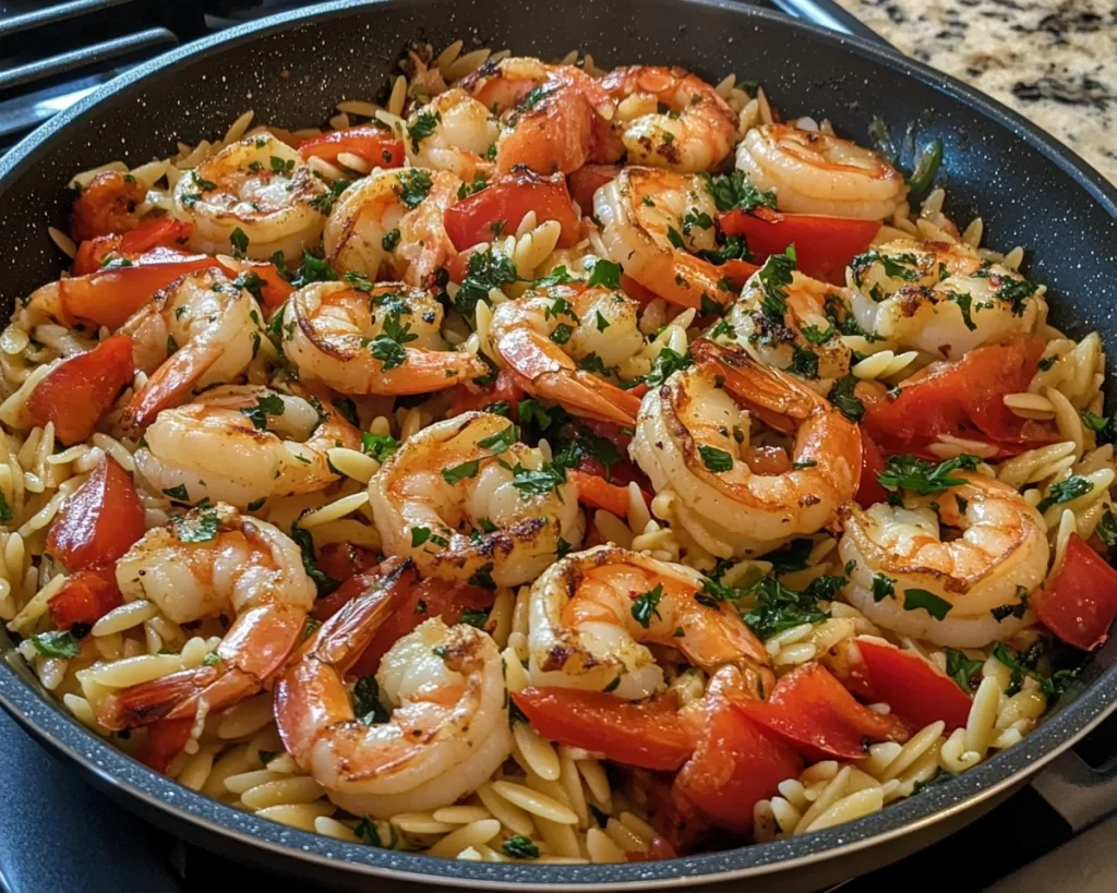 Mediterranean Diet Recipes: Mediterranean Shrimp and Orzo One Pan Dinner in 20 Minutes