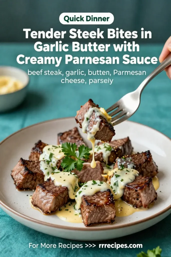 Tender Steak Bites in Garlic Butter with Creamy Parmesan Sauce