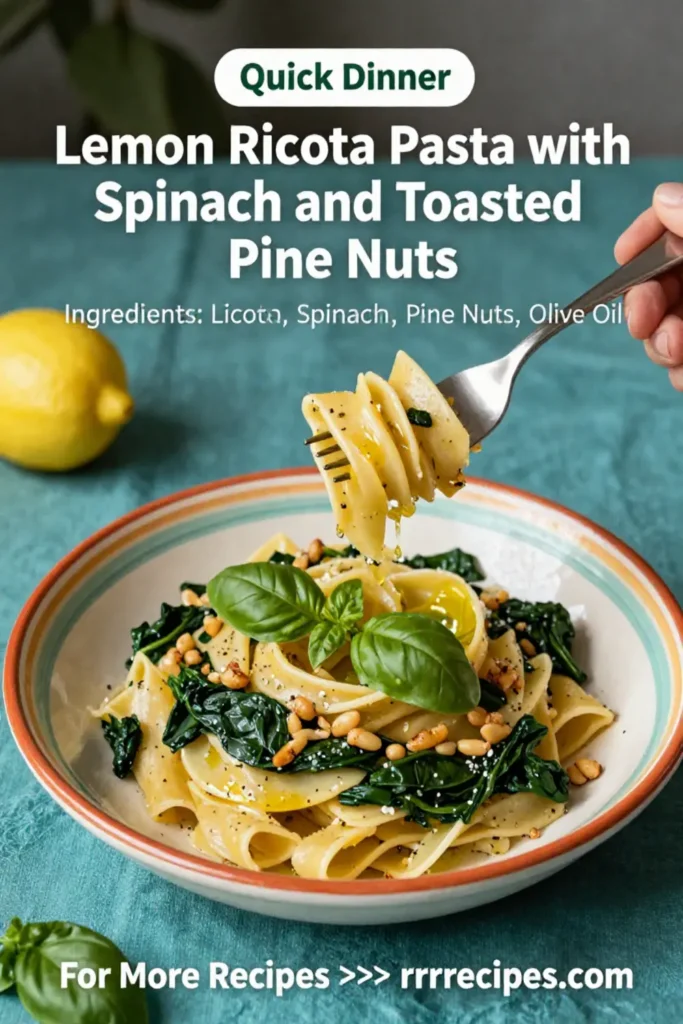 Lemon Ricotta Pasta with Spinach and Toasted Pine Nuts