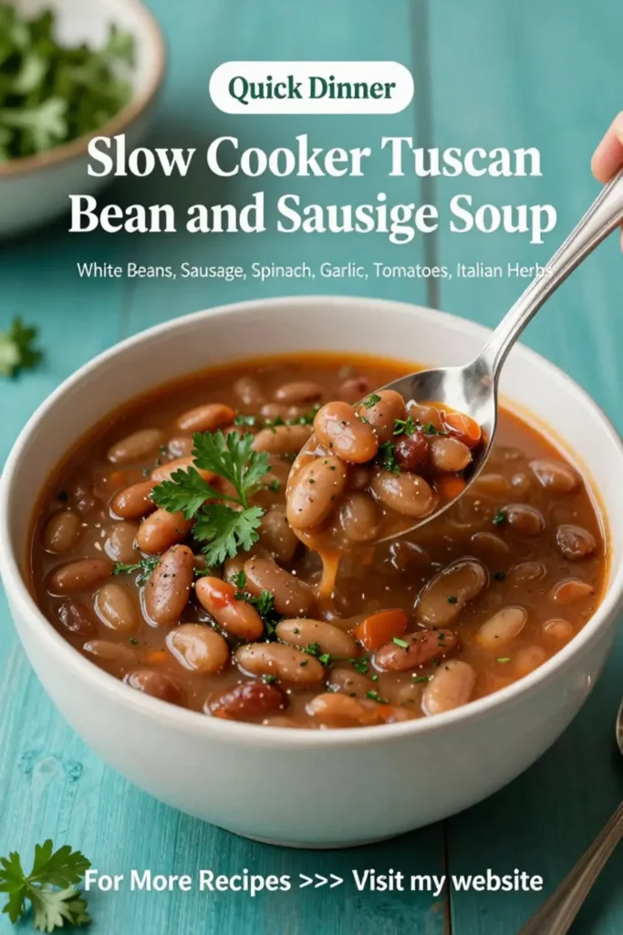 Dinner Recipes: Slow Cooker Tuscan White Bean and Sausage Soup in 10 Minutes Prep