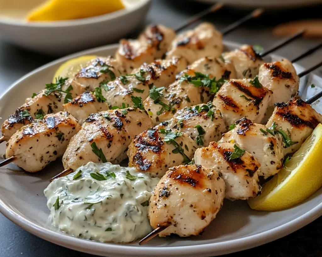 Chicken Recipes: Lemon Herb Grilled Chicken Skewers With Tzatziki in 25 Minutes