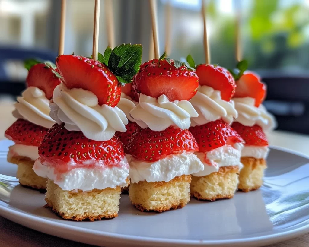 Strawberry Shortcake: Mini Strawberry Shortcake Skewers With Whipped Cream in 20 Minutes