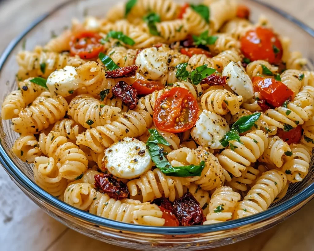 Pasta Salad: Sun Dried Tomato and Mozzarella Pasta Salad in 20 Minutes