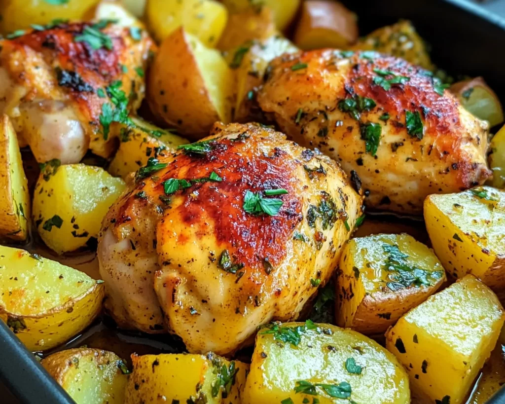 Chicken Recipes: Baked Honey Mustard Chicken With Roasted Potatoes in 30 Minutes