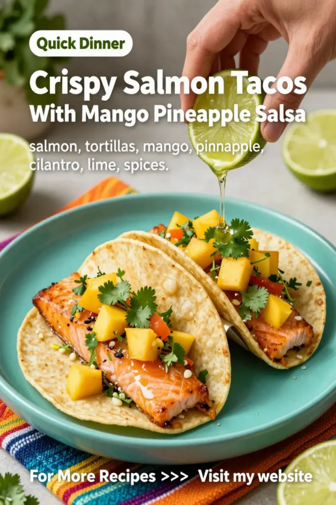 Dinner Ideas: Crispy Salmon Tacos With Mango Pineapple Salsa in 25 Minutes